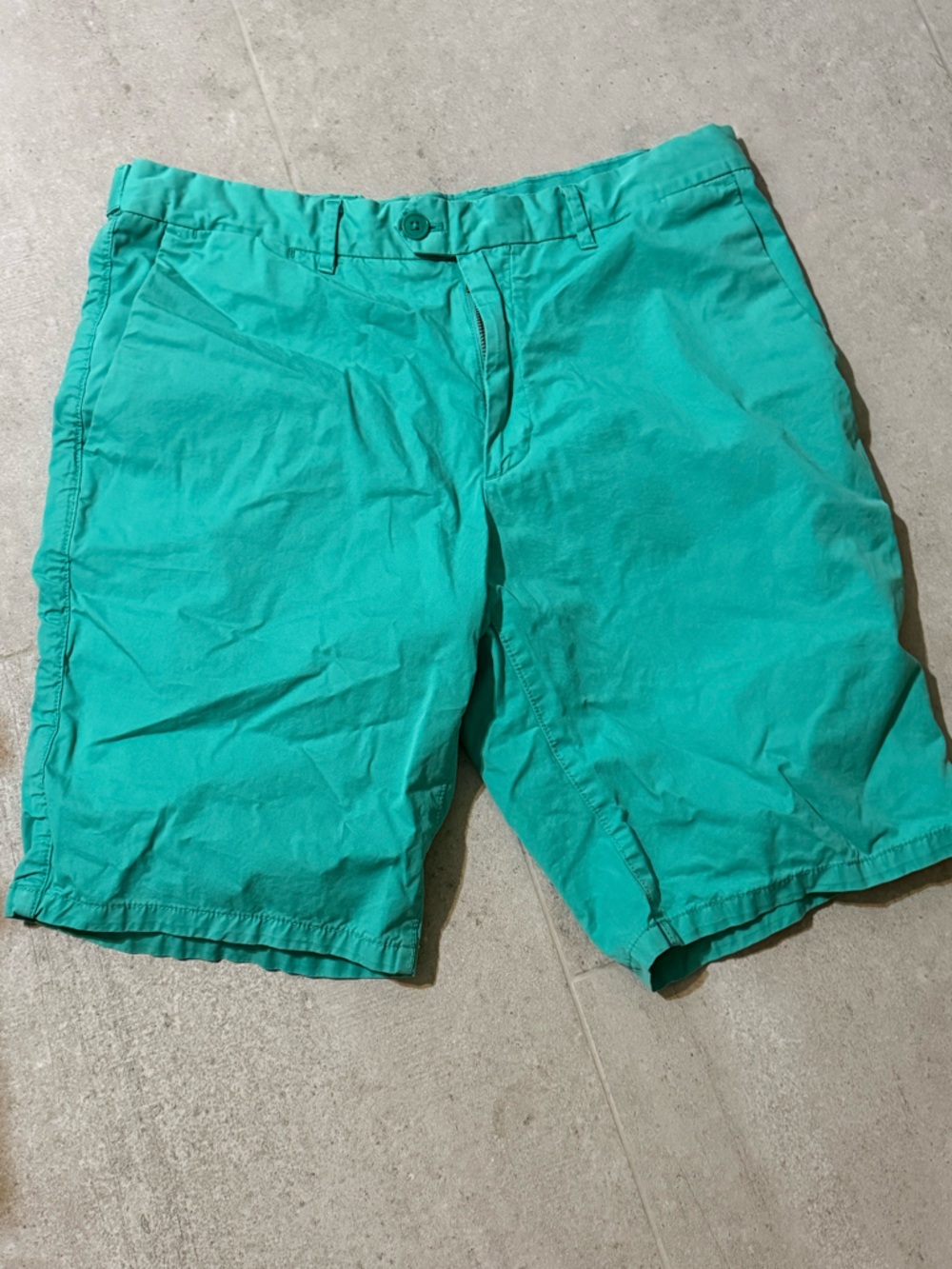 Banana Republic Mens Green Flat Front 100% Cotton Shorts, W Pockets, Nautical